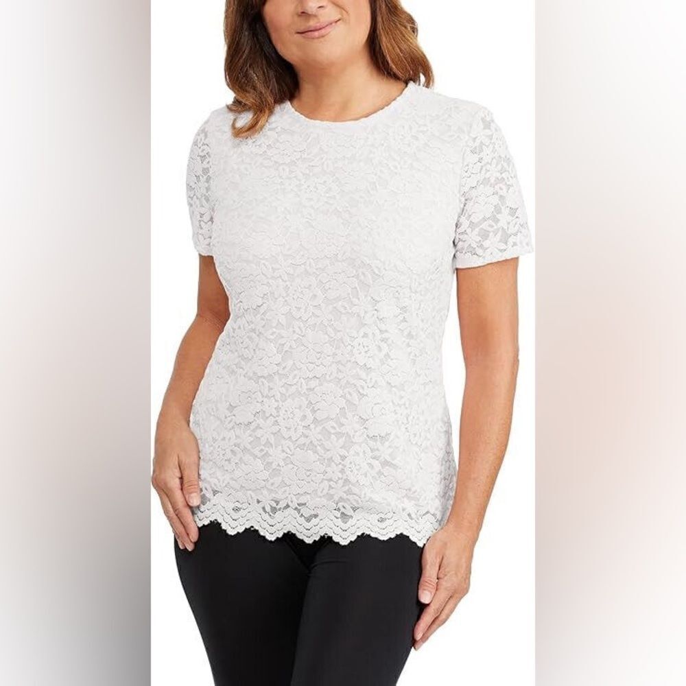 Teddy Rose Women's Lacy Keyhole Top, White, NEW